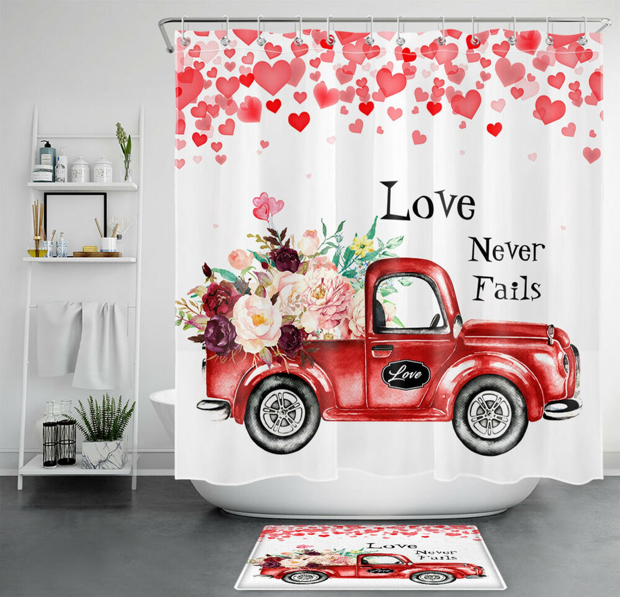 Retro Romance Vintage Truck Shower Curtain Set Perfect for Valentine