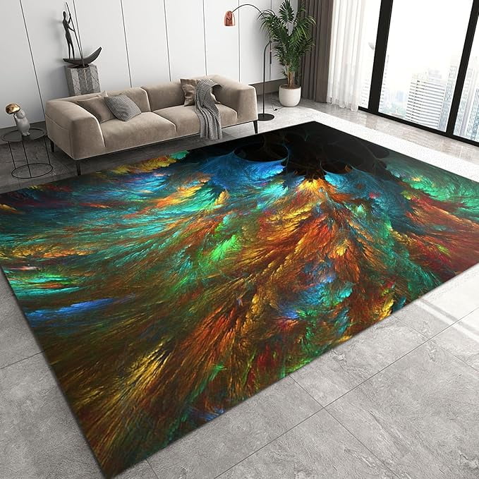 Retro Romantic Colored Area Rug, Dream Colored Art Non Slip Throw ...