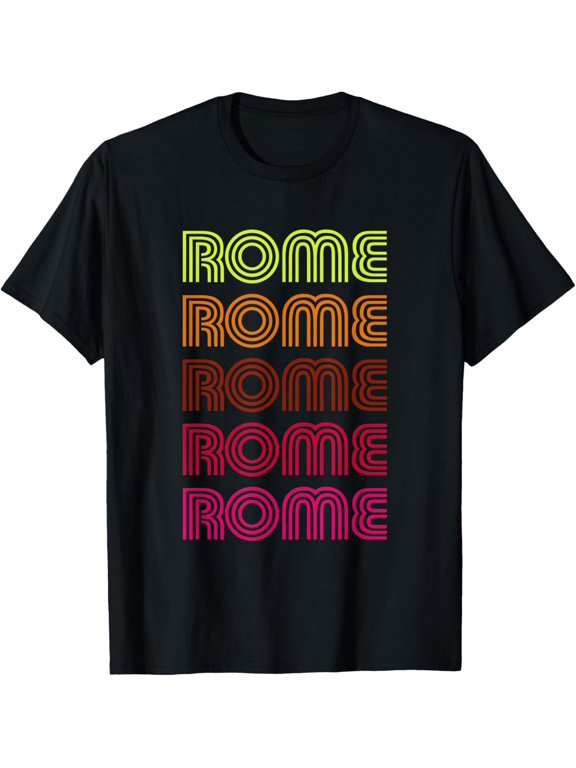 Retro Rome Italy Inline Font Disco Design Vintage T-Shirt men and women can wear, black, white, gifts