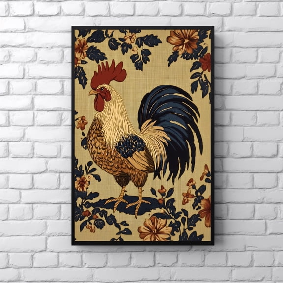 Retro Rooster Art Print Floral Farmhouse Kitchen Wall Art Vintage Style Farm Animal Print Rustic Dining Room Artwork Country Chicken Decor Modern Wall Art Decor