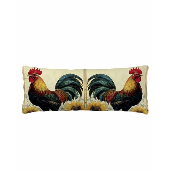 Retro Rooster Body Pillow Cover 20 x 60 Inch Decorative Pillow Cover Watercolor Sunflower Pastoral Animals Lumbar Pillowcase Seasonal Rectangle Cushion Case for Couch Sofa Bed Living Room