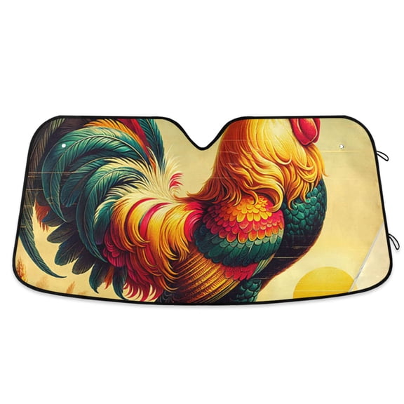 Retro Rooster Car Windshield Sun Shade Reflector Sunshade Foldable for Front Keeps Vehicle Cool