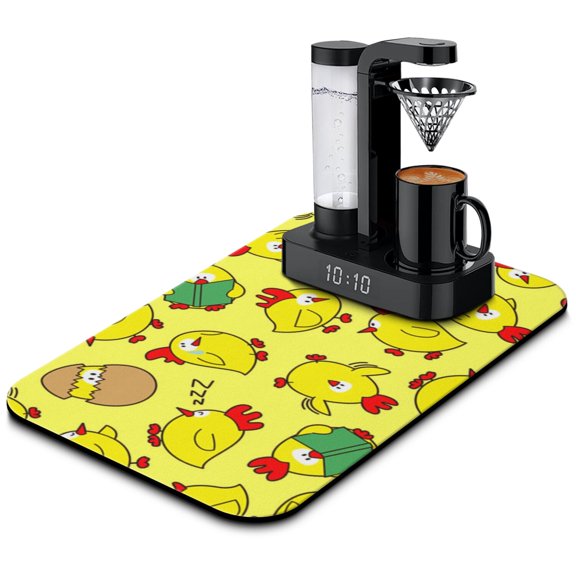 Retro Rooster Coffee Maker Mat - Thick Absorbent Drying Pad for Espresso Machine with Farm Theme