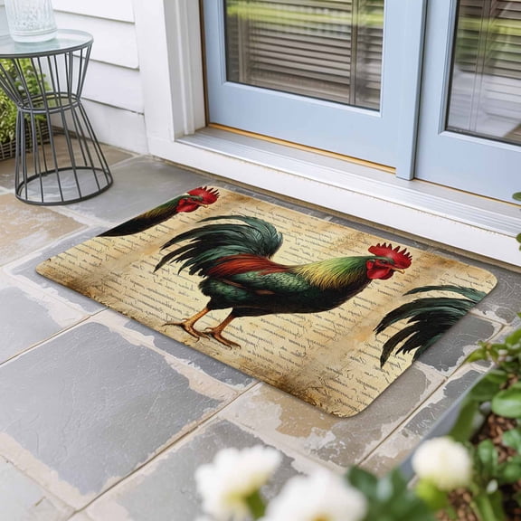 Retro Rooster Door Mat Indoor Outdoor, Farmhouse Vintage Animal Watercolor Non Slip Welcome Mat with Rubber Backing, Absorbent Fabric Front Door Mats Entryway Rug for Home Patio Entrance 16"x24"