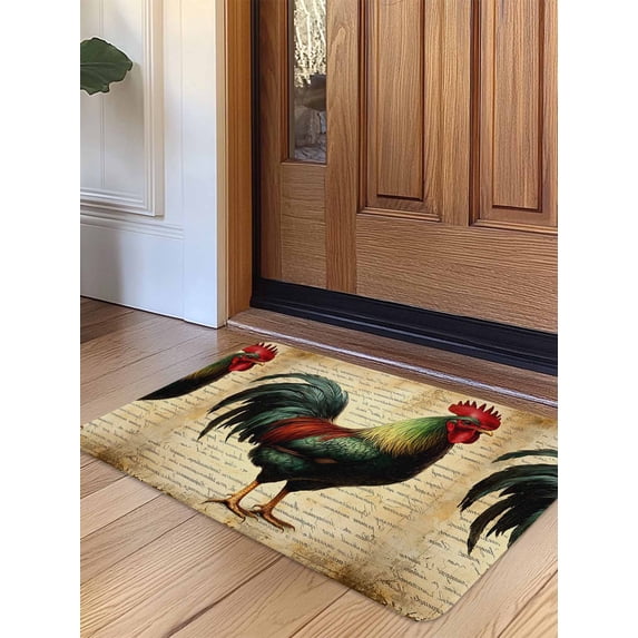 Retro Rooster Door Mat&nbsp;Indoor Outdoor Entrance, Non Slip Small Rug for Kitchen Bathroom Entryway Rug, Farmhouse Vintage Animal Watercolor Washable Doormat Floor Mat 16x24 Inch