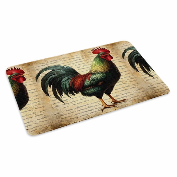 Retro Rooster Doormat Outdoor Entrance 24"x36", Farmhouse Vintage Animal Watercolor Absorb Moisture Dirt Door Mats, Non-Slip Rubber Backing Floor Mats Indoor, Low-Profile Front Door Rugs