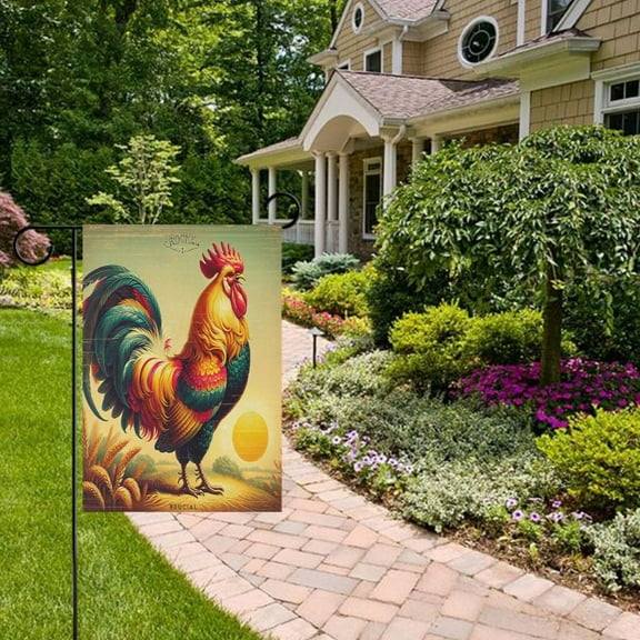 Retro Rooster Garden Flag Double Sided 12 x 18 Inch Outside Yard Decoration Outdoor Flag