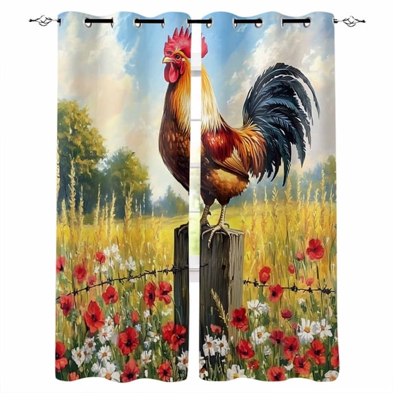 Retro Rooster Kitchen Curtains Spring Flower Watercolor Animals Cafe Short Curtains for Bathroom Blackout Window Curtain Grommet Small Window Treatment Tier Drapes for Bedroom Living Room 42"x45"x2