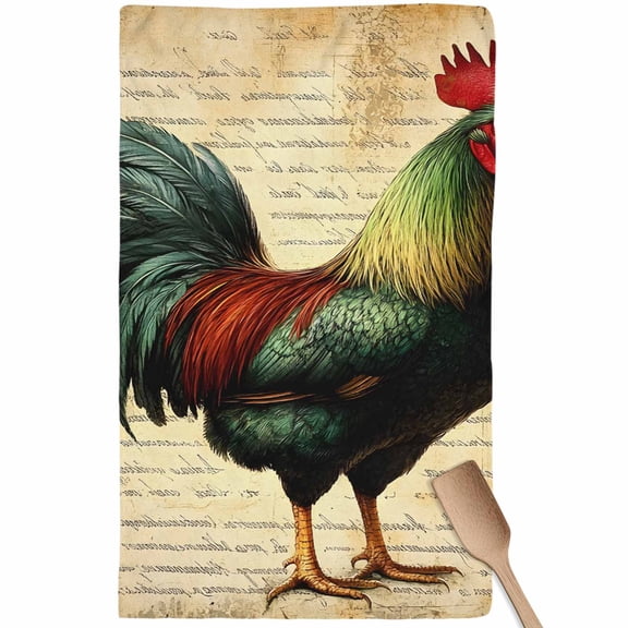 Retro Rooster Kitchen Towel Dish Cloths Set of 1, Microfiber Soft Kitchen Hand Towels, Farmhouse Vintage Animal Watercolor Absorbent Quick Drying Dishcloths 18 x 28 Inches
