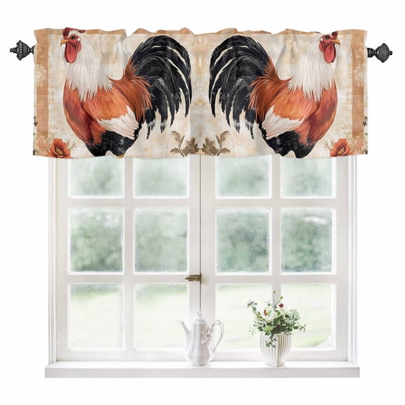 Retro Rooster Kitchen Valances for Windows 42x12 Inch Kitchen Curtains Valances Rod Pocket Spring Flower Elegant Animals Bathroom Window Valances for Window Treatment Decor