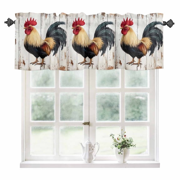 Retro Rooster Kitchen Valances for Windows 60x18 Inch Kitchen Curtains Valances Rod Pocket Watercolor Vintage Rooster Bathroom Window Valances for Window Treatment Decor