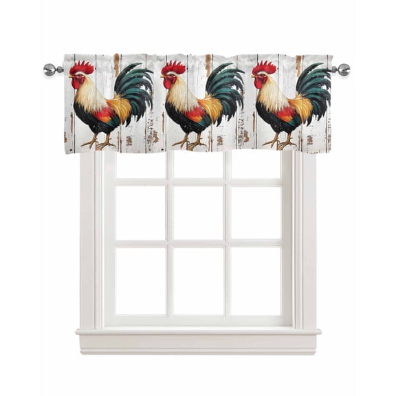 Retro Rooster Kitchen Valances for Windows Farmhouse Linen Window Valance Curtain for Living Room Window Treatment Vintage Watercolor Rooster Valance Rod Pocket Topper Drape, 42 x 18 Inch