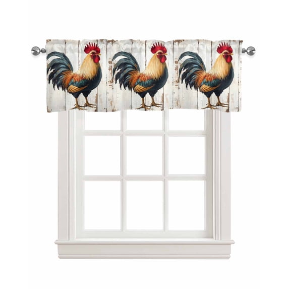 Retro Rooster Kitchen Valances for Windows Farmhouse Linen Window Valance Curtain for Living Room Window Treatment Watercolor Vintage Rooster Art Valance Rod Pocket Topper Drape, 54 x 18 Inch