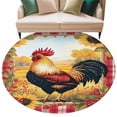 thumbnail image 1 of Retro Rooster Large Area Rugs for Bedroom Living Room, Soft Non Slip Carpet Bedside Rug, Yellow Sunflower Red Plaid Farmhouse Round Floor Cover Kitchen Accent Rug 6' for Dining Room/Office, 1 of 9