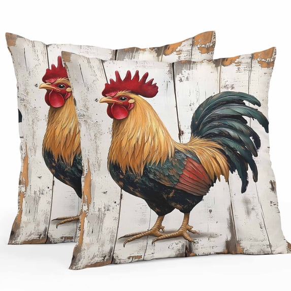 Retro Rooster Outdoor Pillow Covers Pack of 2 Watercolor Wooden Grain Waterproof Throw Pillow Covers Decorative Cushion Cases for Patio Garden Tent Balcony Couch 18x18 inch