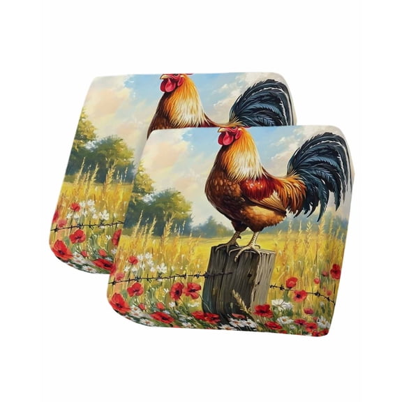 Retro Rooster Sofa Couch Cushion Covers Washable, Removable Stretchable Sectional Couch Covers, Spring Flower Watercolor Animals Slipcovers for L & T Shape Sofa Furniture Protector S Size 2 pcs