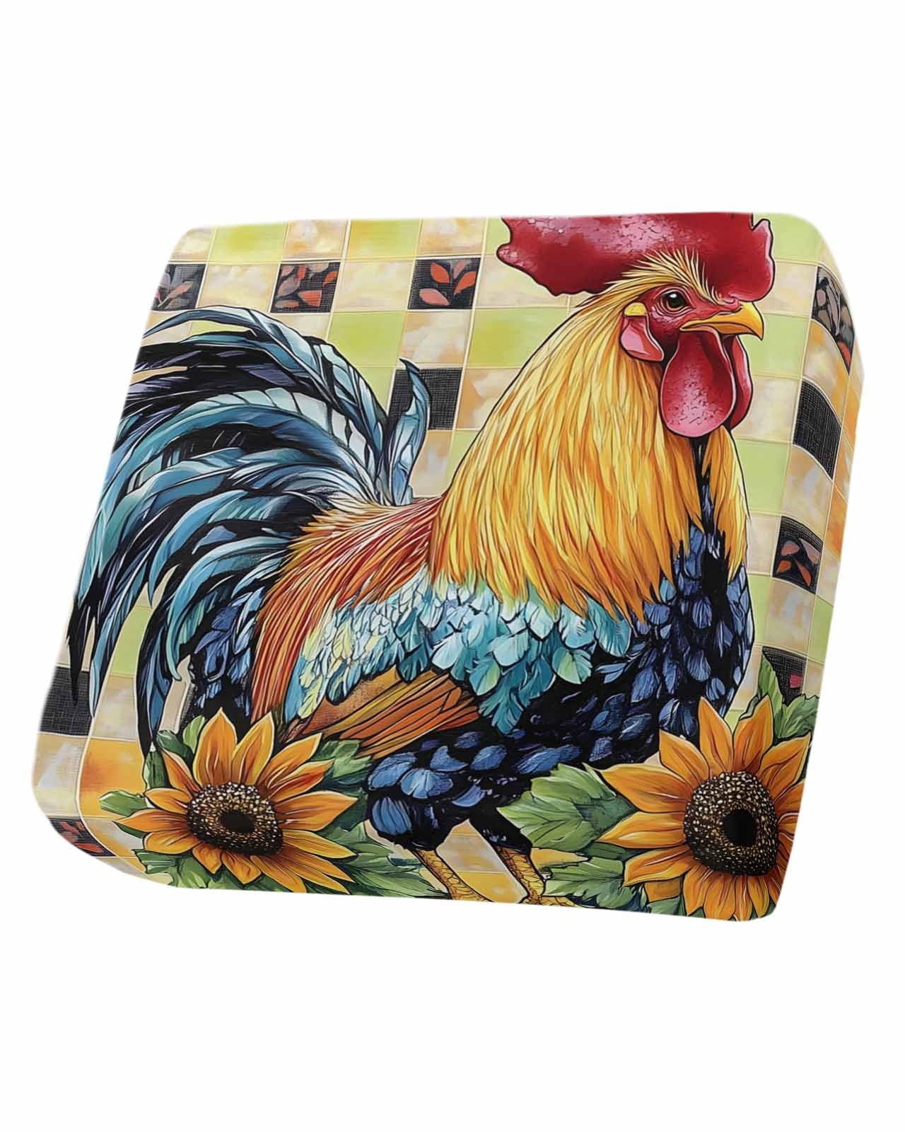 Retro Rooster Sofa Couch Cushion Covers Washable, Removable Stretchable Sectional Couch Covers, Yellow Sunflower Watercolor Animals Plaid Slipcovers for L & T Shape Sofa Protector S Size 1 pc