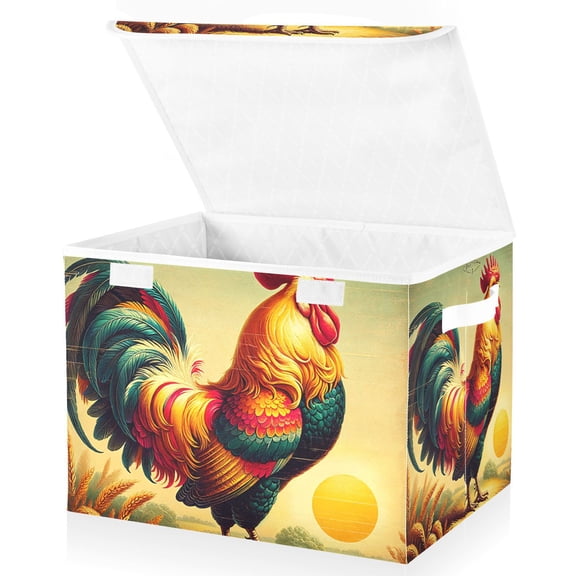 Retro Rooster Storage Basket for Shelves Foldable Container Organizer for Organizing Toys Clothes Books with Handles