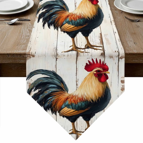 Retro Rooster Table Runner Linen Burlap Table Runner 90 Inches Long Watercolor Vintage Rooster Art Dresser Scarves for Kitchen Island Coffee Dining Room Party Wedding Banquet Holiday Decor 13"x90"