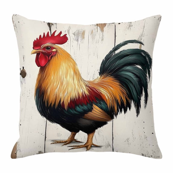 Retro Rooster Throw Pillow Cover Colorful Chicken Vintage Broad Watercolor Cotton Linen Cushion Cover Throw Pillow Case with Invisible Zipper for Couch Sofa Bed Chair Car 24x24 Inch