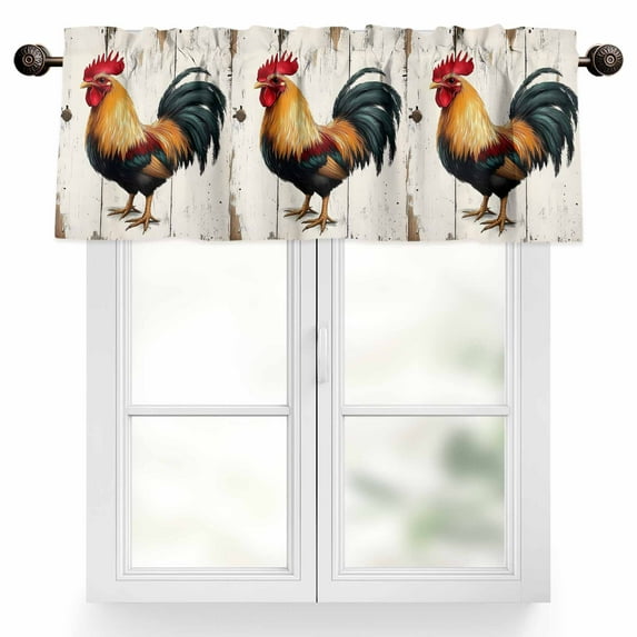 Retro Rooster Valances for Windows, 54 x 18in, Colorful Chicken Vintage Broad Watercolor Rod Pocket Kitchen Valance Curtain Light Filtering Window Treatments for Living Room Bedroom, 1 Panel