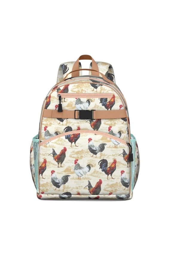 Retro Rooster Waterproof Travel Backpack - Durable Book Bag with Chest Strap & Adjustable Shoulder Straps