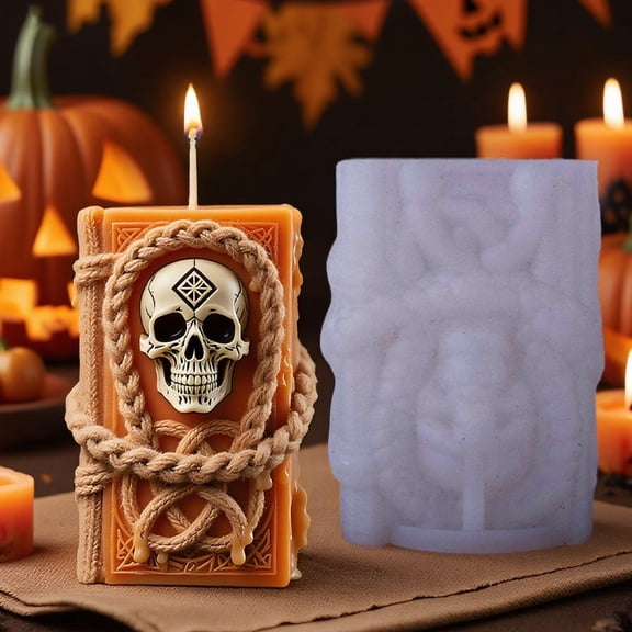 Retro Rope Knot Skull Head Candle Mold  3D Retro Skull Silicone Mold. Suitable for Handmade Soap, Aromatherapy Candles, Plaster, Polymer Clay, Epoxy Resin, Baking Utensils, and DIY Halloween Decorat
