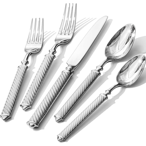 Retro Rope-Pattern Silverware Set, 20-Piece Forged Flatware Cutlery Set, 18/10 Stainless Steel with Handcrafted Texture Handles, Dishwasher Safe Tableware for Dining, Party & Gifting