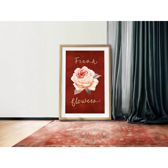 Retro Rose Bloom Rustic Fresh Flowers Seasonal Cozy Cabin Lodge Seasonal Home Wall Art Unframed Paper Print