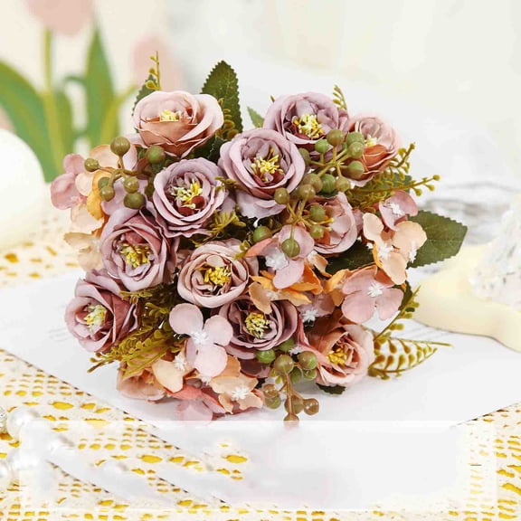 Retro Rose Hydrangea Berry Bouquet,Outdoor Artificial Flowers