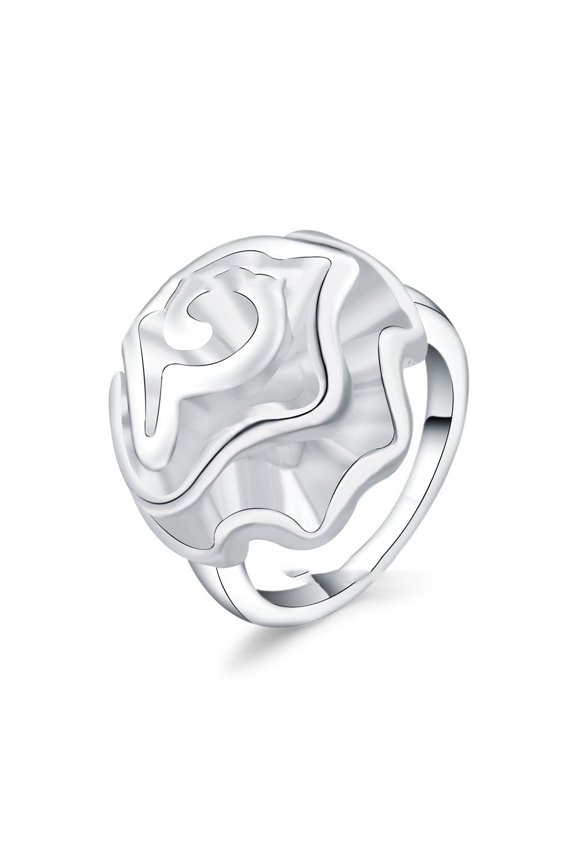 Retro Rose Ring: Womens Fashion Jewelry, Eco-Friendly Copper Plated with Thick Silver, Rose Shaped Design (Sizes 6-10)