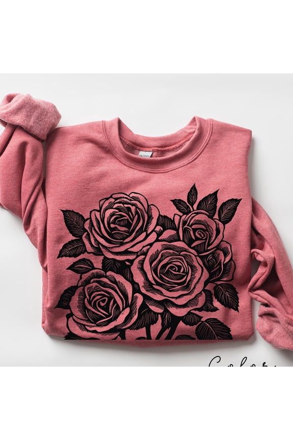 Retro Rose TShirt Linocut Floral Tshirt Cottagecore Boho Botanical Shirt Dark Academia Flo