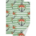 thumbnail image 1 of Retro Roses Anchor Nautical Hand Towels 2 PCS, Marine Green Stripes Kitchen Towel Ultra Soft and Highly Absorbent,Decorative Fingertip Face Towel for Bathroom Hotel, 28.3"x14.4", 1 of 4