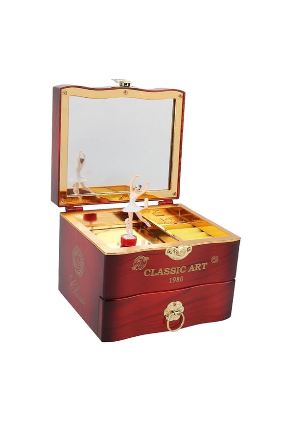 Retro Rotating Jewelry case music Mechanism Brown