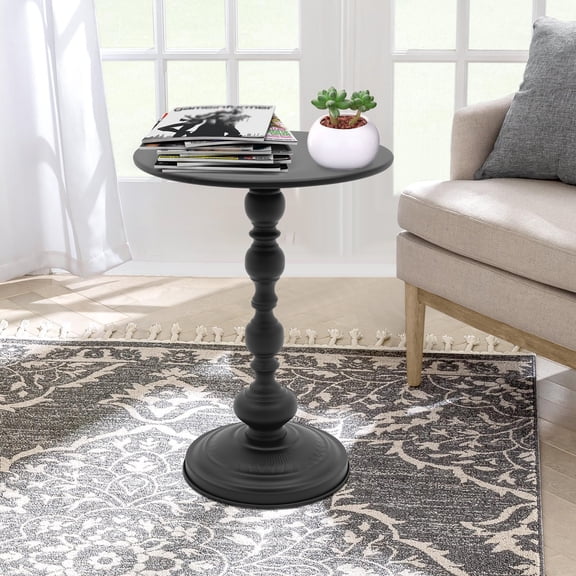 Retro Round Carbon Steel Side Table with Spacious Storage Top, Durable High-Temperature Paint Finish, Sturdy Floor Standing Accent Table for Living Room