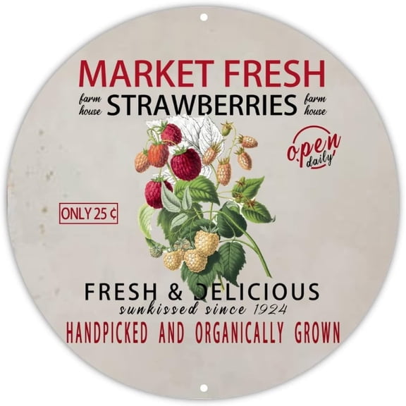 Retro Round Farmer Market Fruit Fresh Daily Rustic Wreath Aluminum Wall Sign Home Porch Kitchen Decor 8x8 Inch