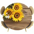 thumbnail image 1 of Retro Round Fitted Table Cover Sunflowers Rustic Wood Grain Texture Pastoral Style Waterproof Table Cloth with Elastic Edge Wipeable Tablecloth for Picnic Camping Party Fits 45"-54" Diameter, 1 of 8