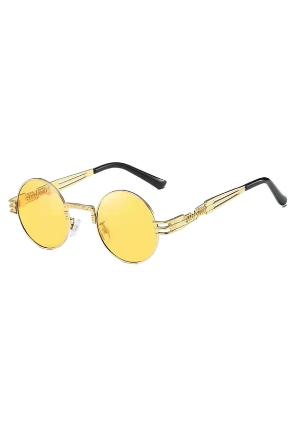 Retro Round Frame Spring Leg Sunglasses Fashion Trend Sunglasses, Made Of Alloy, Tac-Yellow