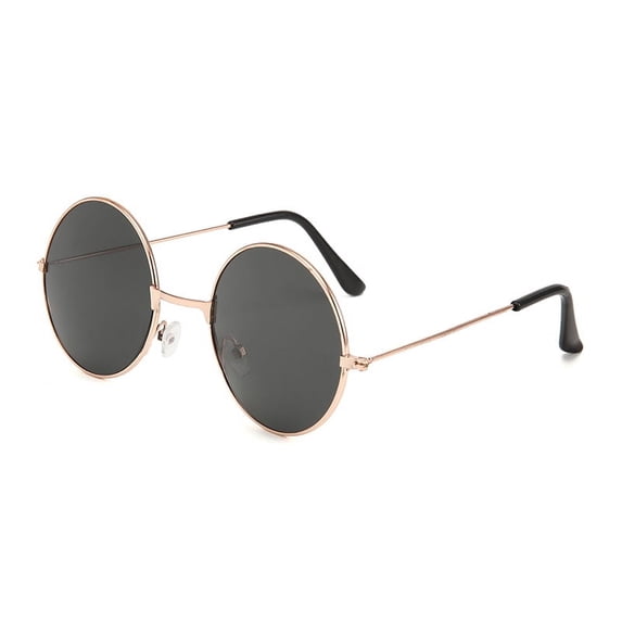 Retro Round Gold Metal Sunglasses with Black Lenses, UV400 Protection Classic Fashion Eyewear for Men Women