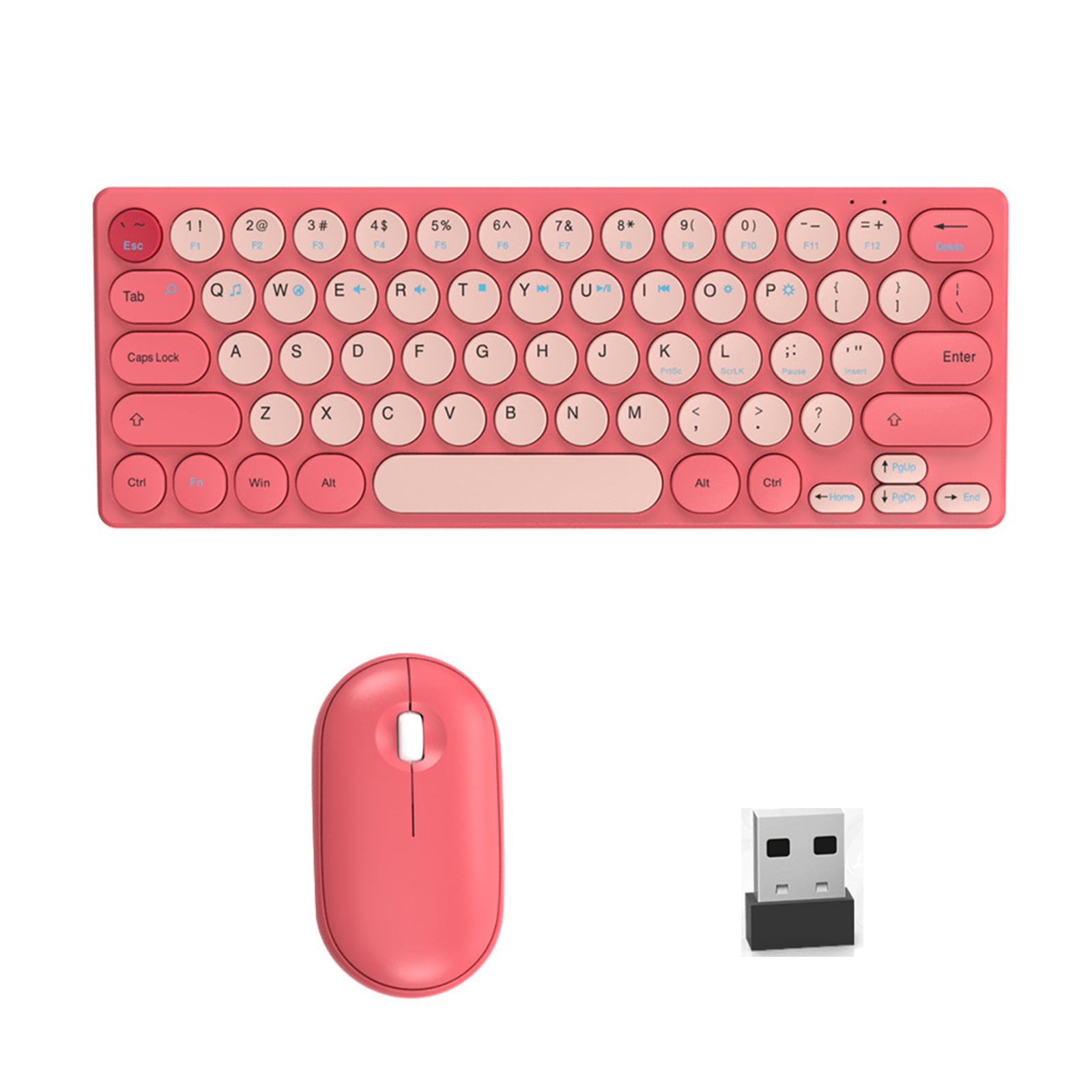Retro Round Keycap Wireless Keyboards Bundles 2.40G Silents Button Long For Home Office Setups