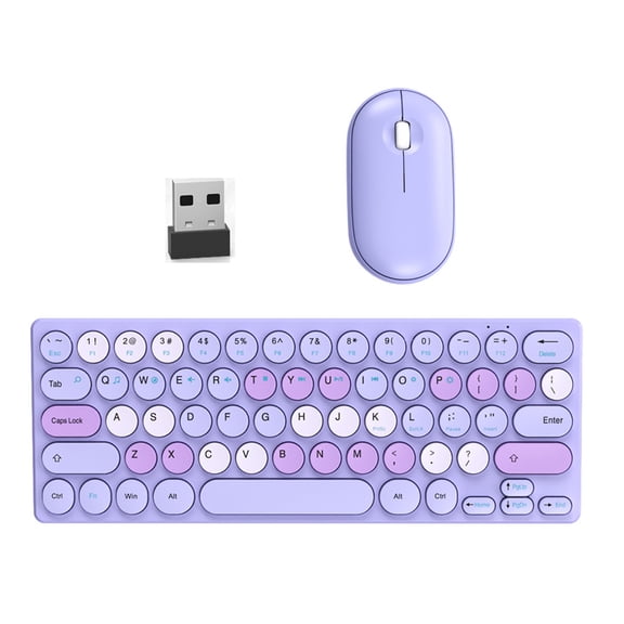 Retro Round Keycap Wireless Keyboards Bundles 2.40G Silents Button Long For Home Setups