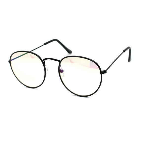 Retro Round Metal Rim Dad Shade Oil Slick Mirror Clear Lens Sunglasses Black