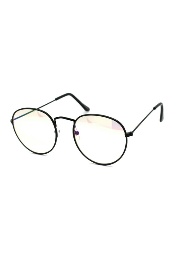 Retro Round Metal Rim Dad Shade Oil Slick Mirror Clear Lens Sunglasses Black