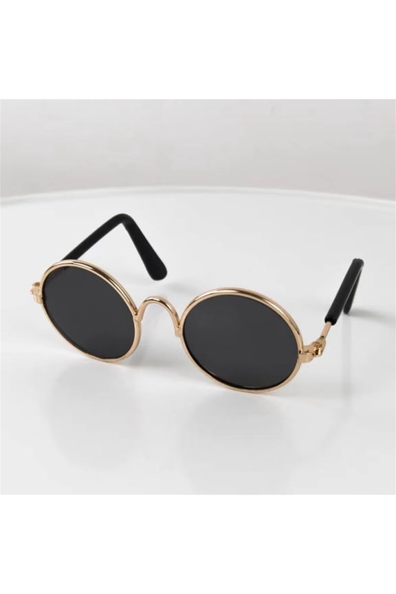 Retro Round Pet Sunglasses, & Metal Frame Eyewear, Trendy Photo Prop For Dogs And Cats, 3 Inch