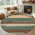 thumbnail image 1 of Retro Round Rugs for Living Room 6ft Brown Green Striped Antique Wood Background Non Slip Circle Rug Washable Low-Profile Indoor Carpet for Bedroom, Dining Room, Bathroom, 1 of 9