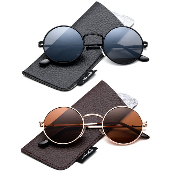 Retro Round Small 48mm Vintage Hippie Round Polaroid Sunglasses Driving Polarized Glasses Steampunk John Lennon Sunglasses-2 Pairs