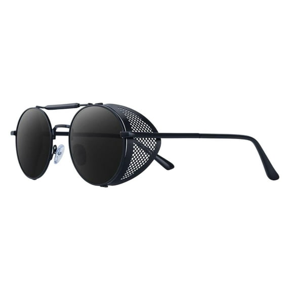 Retro Round Steampunk Sunglasses Blocking 400 Protection for Unisex Lens BlackFrame