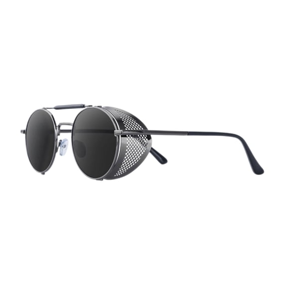 Retro Round Steampunk Sunglasses, Blocking Side Circle Metal , Vintage Light Gothic Eyewear Glasses, for Lens Gray Frame