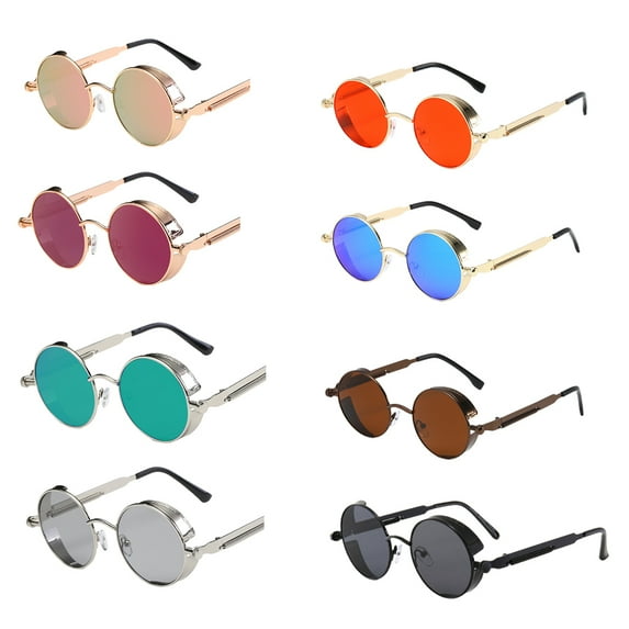 Retro Round Steampunk Sunglasses Retro Hippie Round Lens Metal Frame Men Women/#8