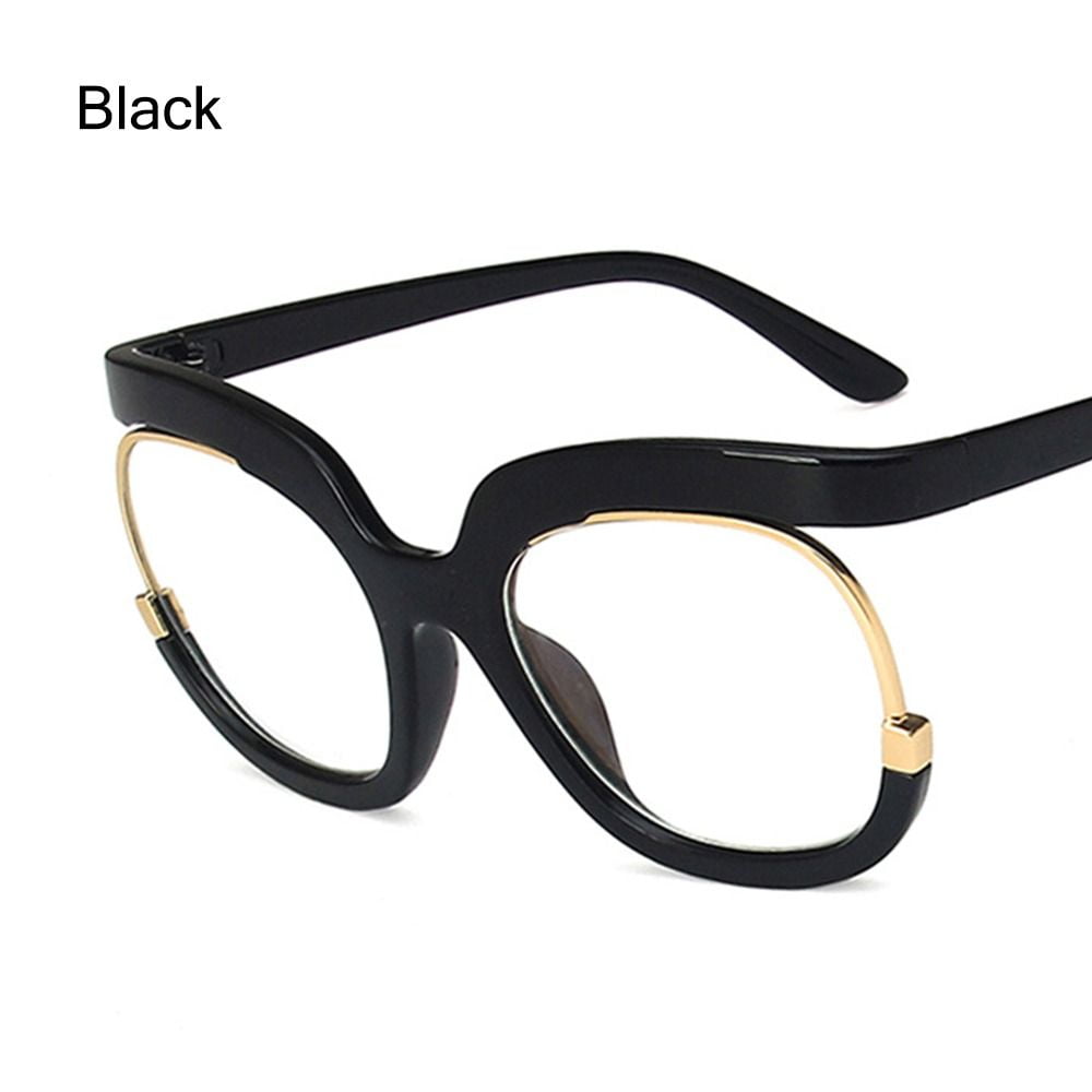 Retro Round Vintage Oversized Ladies Fake Eyewear Computer Glasses Eyeglasses Frame Anti Blue Light Glasses BLACK